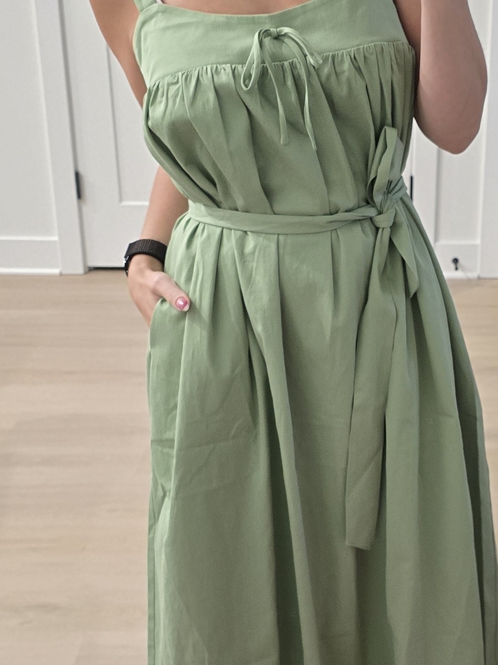 Midi Smocked Waist Dress in Sage Green